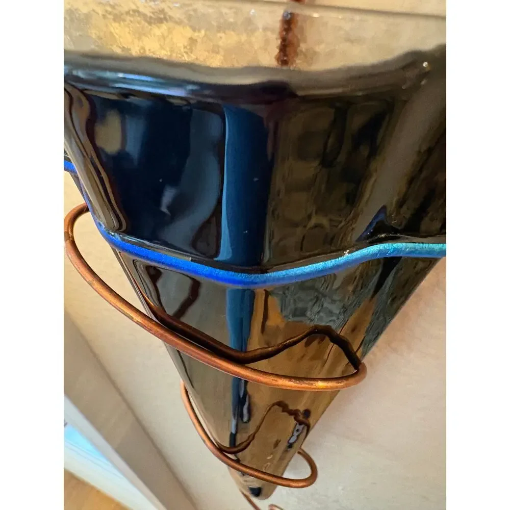 Cobalt Art Glass and Copper Wall Sconce Vase